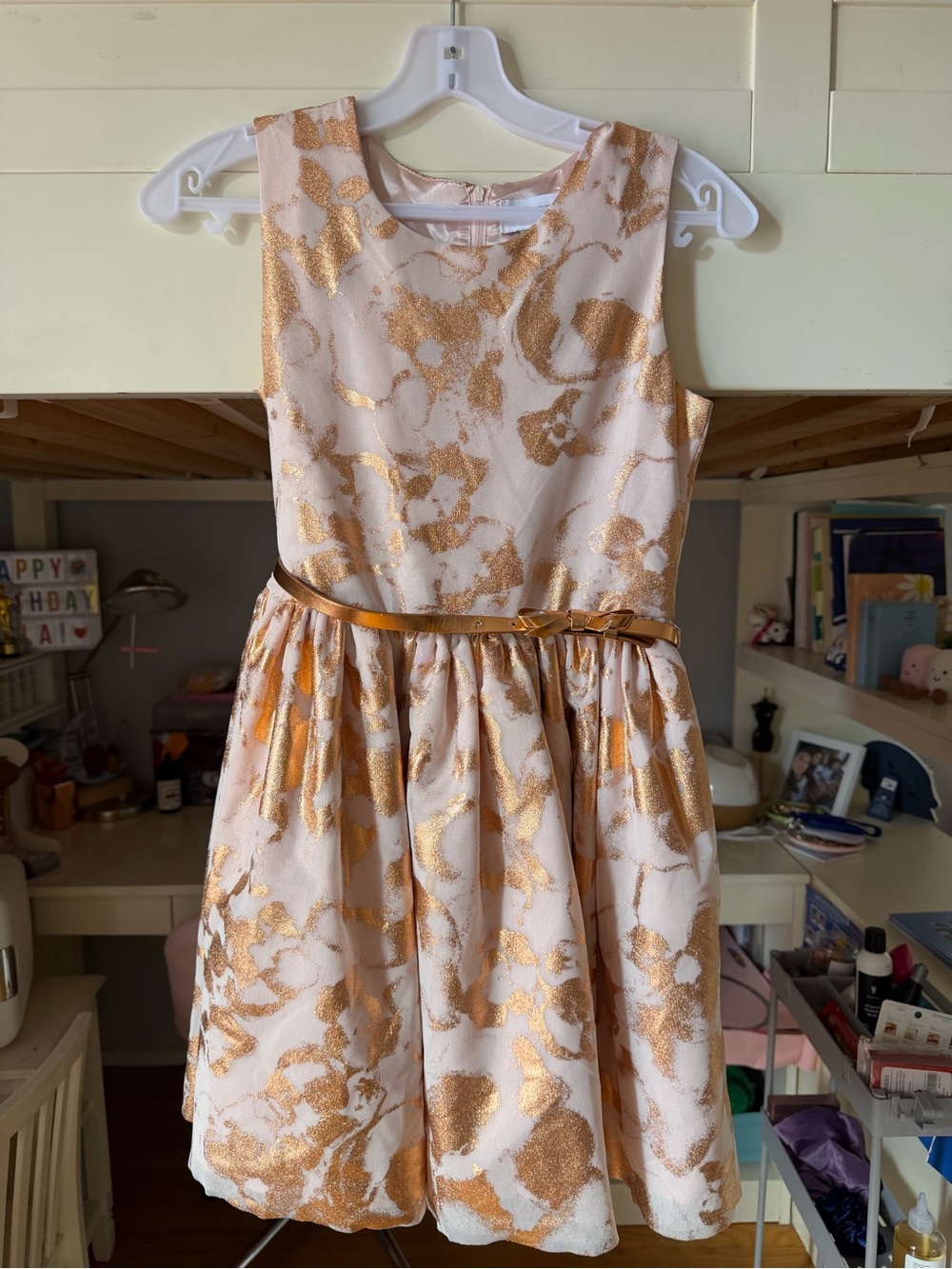 Childrens Place Girls Pink and Gold Floral Party Dress
